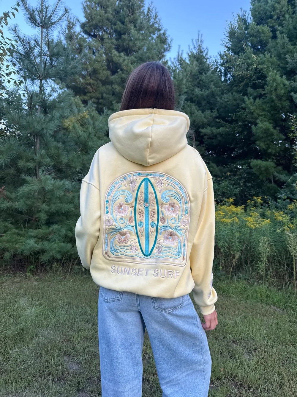 Sunset Surf Yellow Embroidered Hoodie